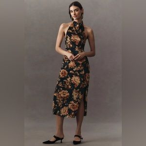 BHLDN Holly Halter Printed Stretch Velvet Midi Dress